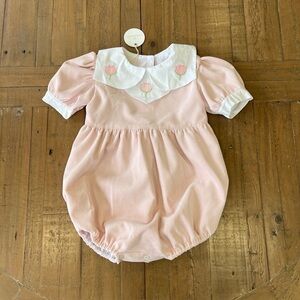 Sal & Pimenta Petal Romper 2T Pink Fine Corduroy Tulip Embroidered Bubble nwt